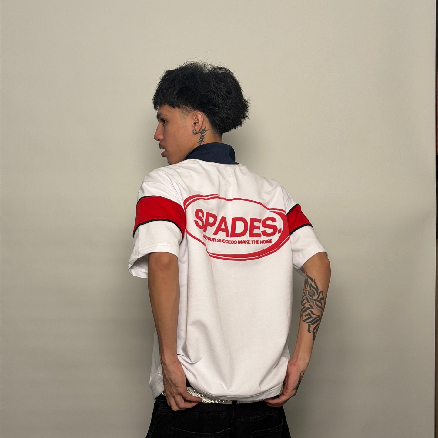 French Terry Quarter Zip Polo Box Tee Game Plan White SPADES