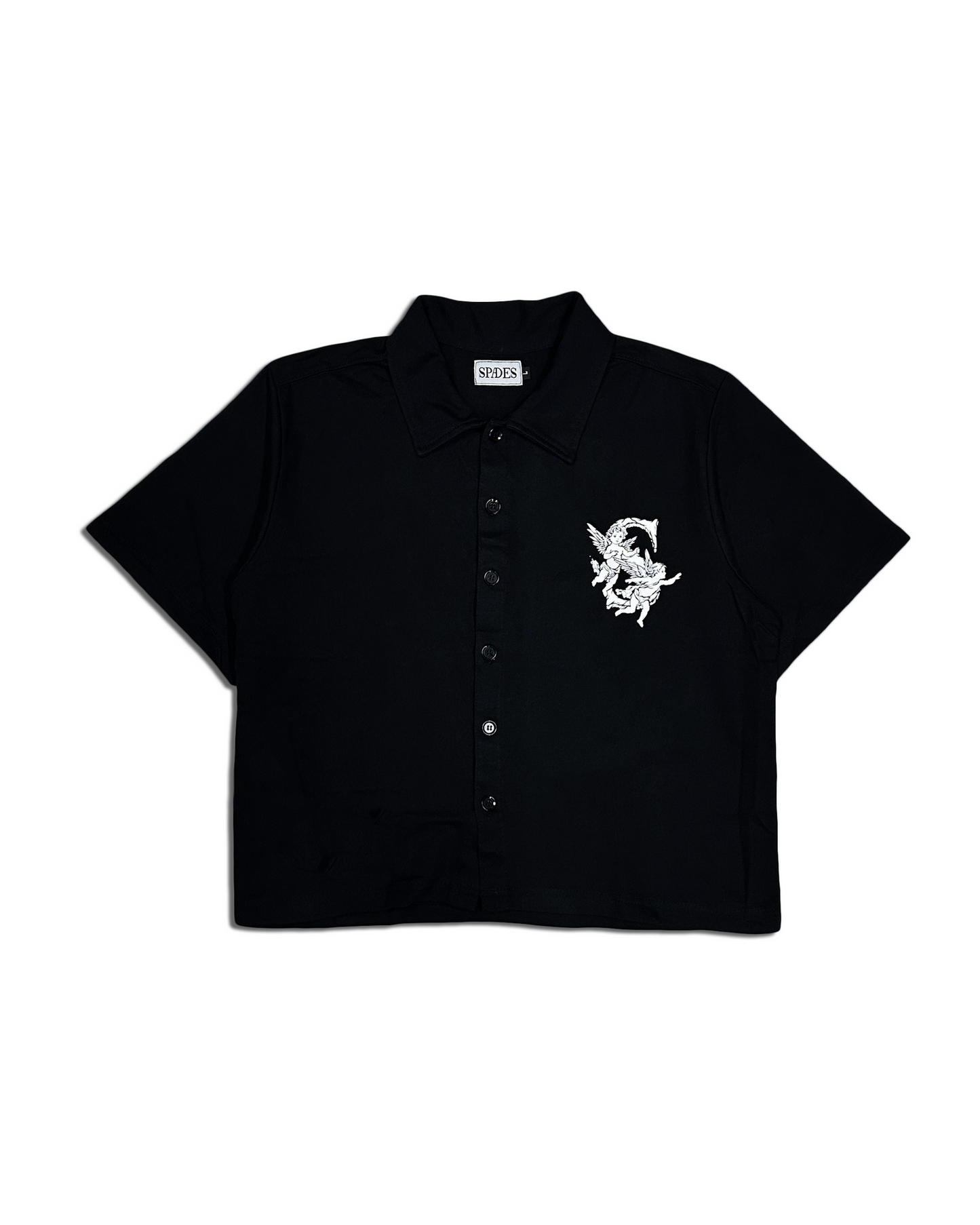 Angelic Descent Polo Boxy Crop Black French Terry SPADES