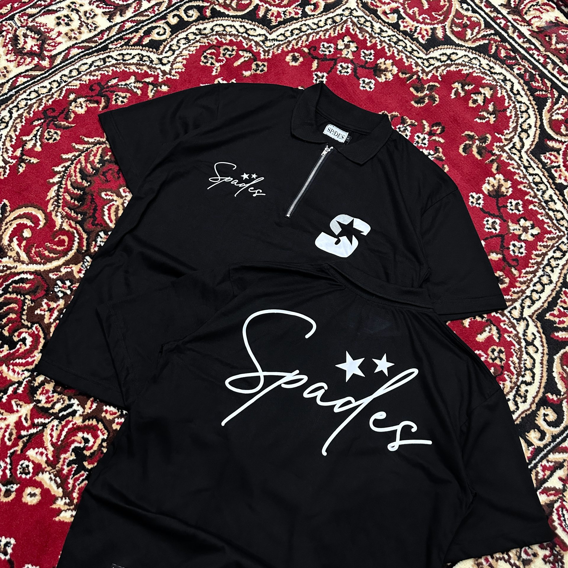 Spades Quarter Zip Polo Signature Black SPADES