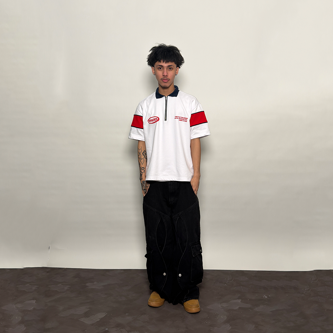 French Terry Quarter Zip Polo Box Tee Game Plan White SPADES
