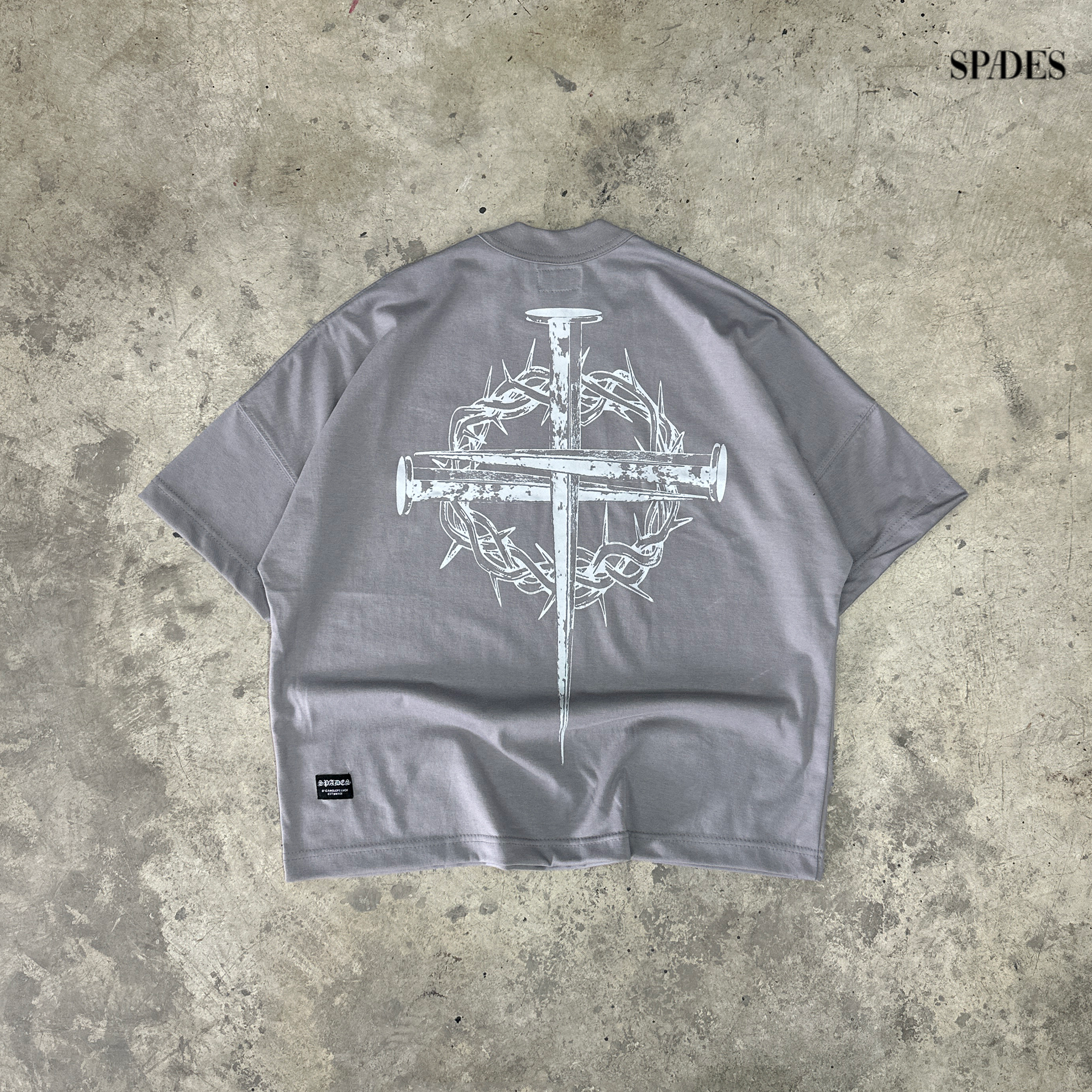Thorn and Grace Boxy Crop Tee Gray SPADES