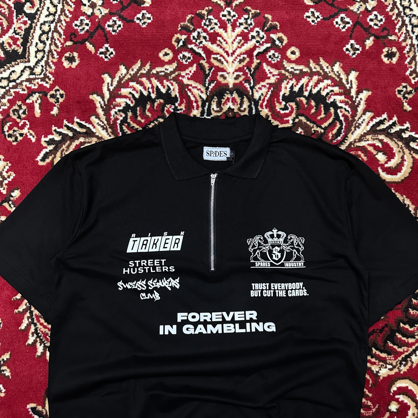 Spades Quarter Zip Polo Forever in Gambling Black SPADES
