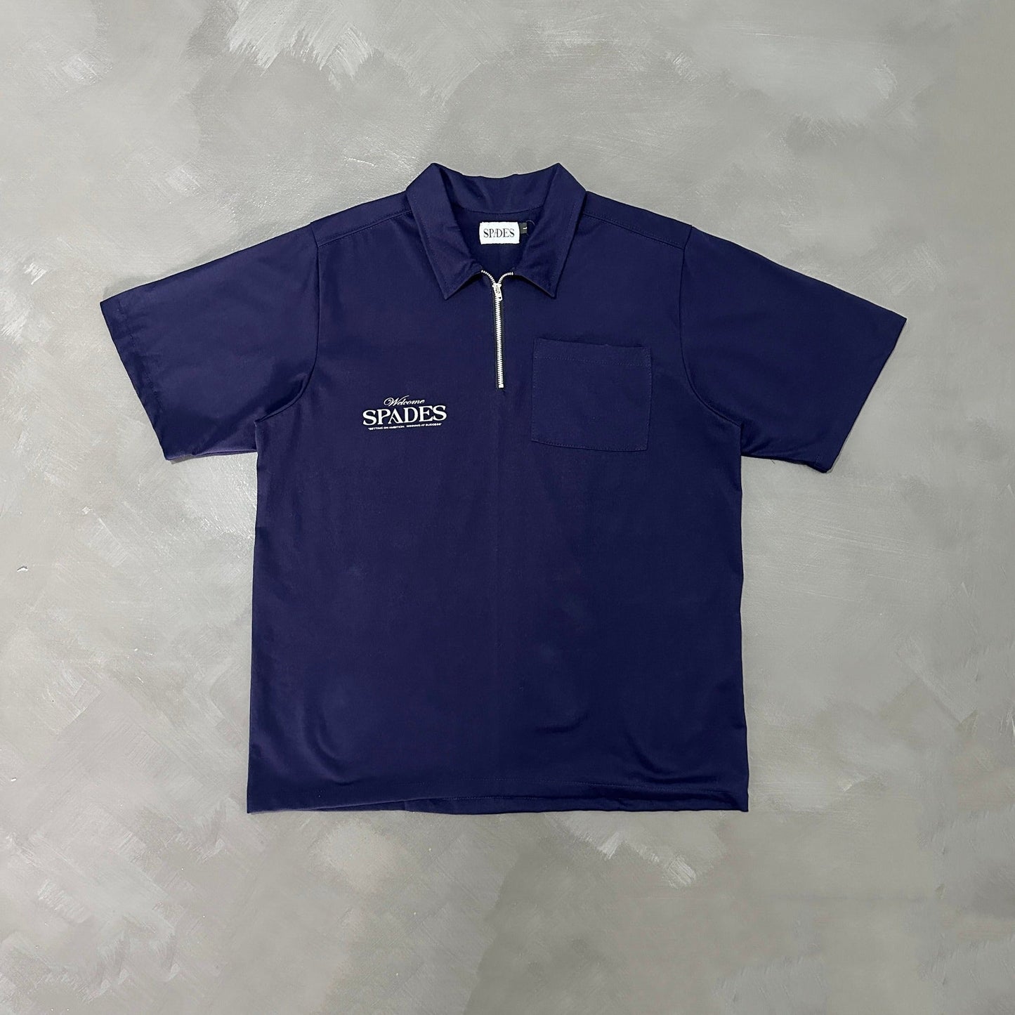 Spades Quarter Zip Polo Welcome Gamblers Navy Blue SPADES