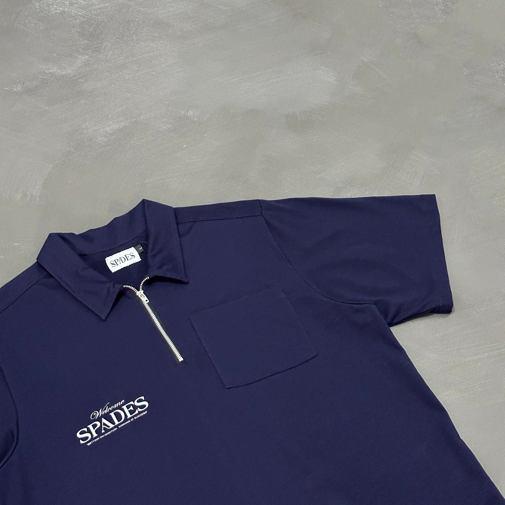 Spades Quarter Zip Polo Welcome Gamblers Navy Blue SPADES