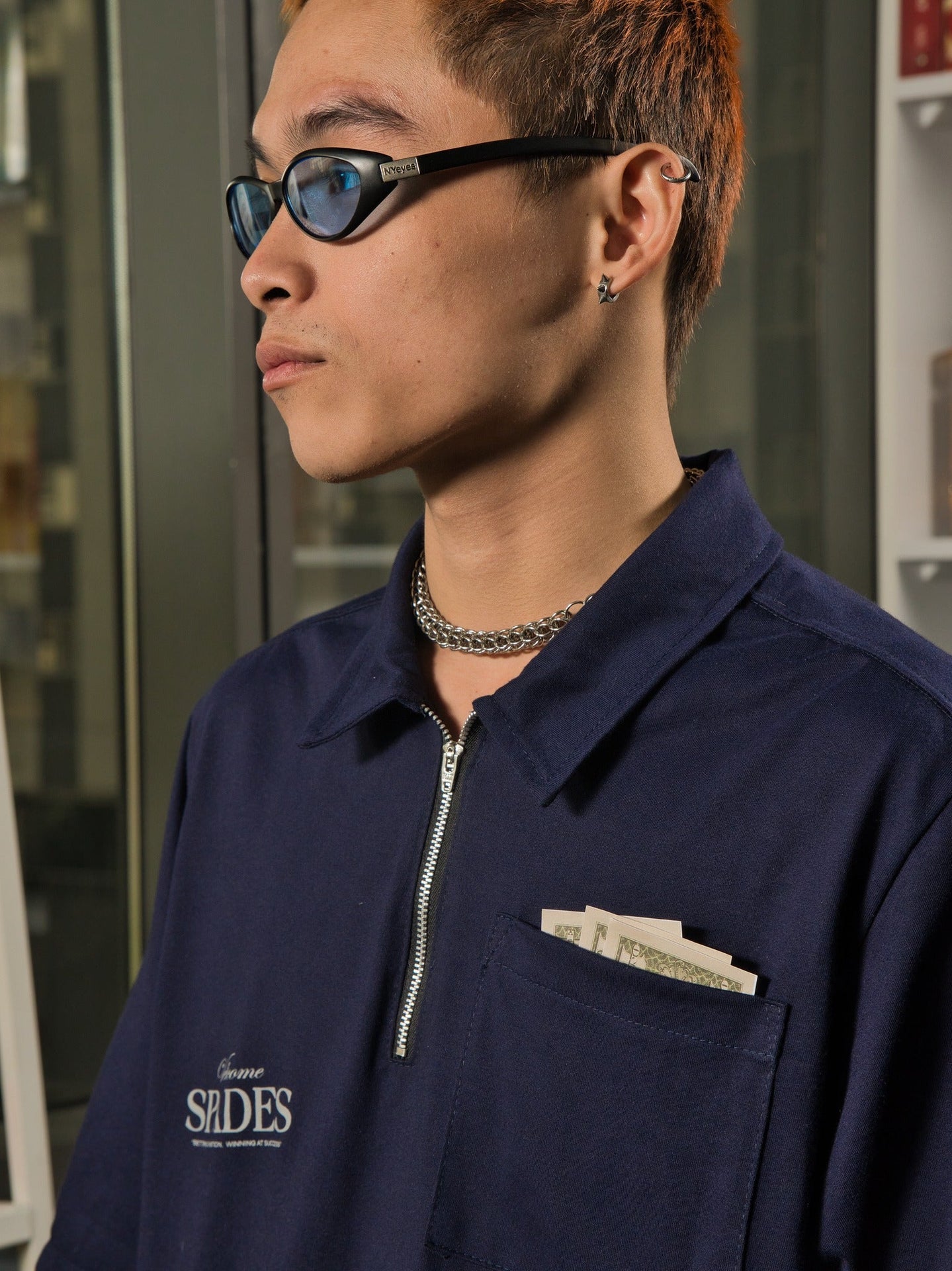 Spades Quarter Zip Polo Welcome Gamblers Navy Blue SPADES