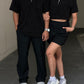 Corduroy  Quarter Zip Polo Shirt  Black SPADES