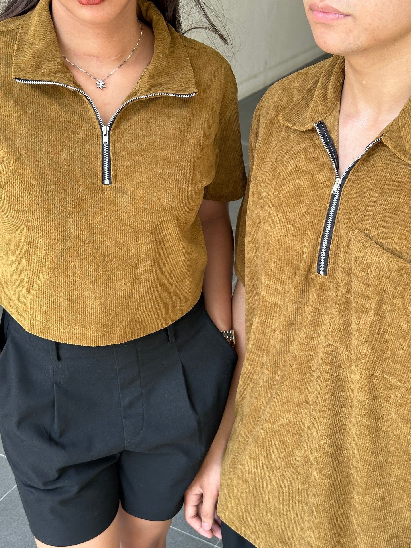 Corduroy  Quarter Zip Polo Shirt Carmel SPADES