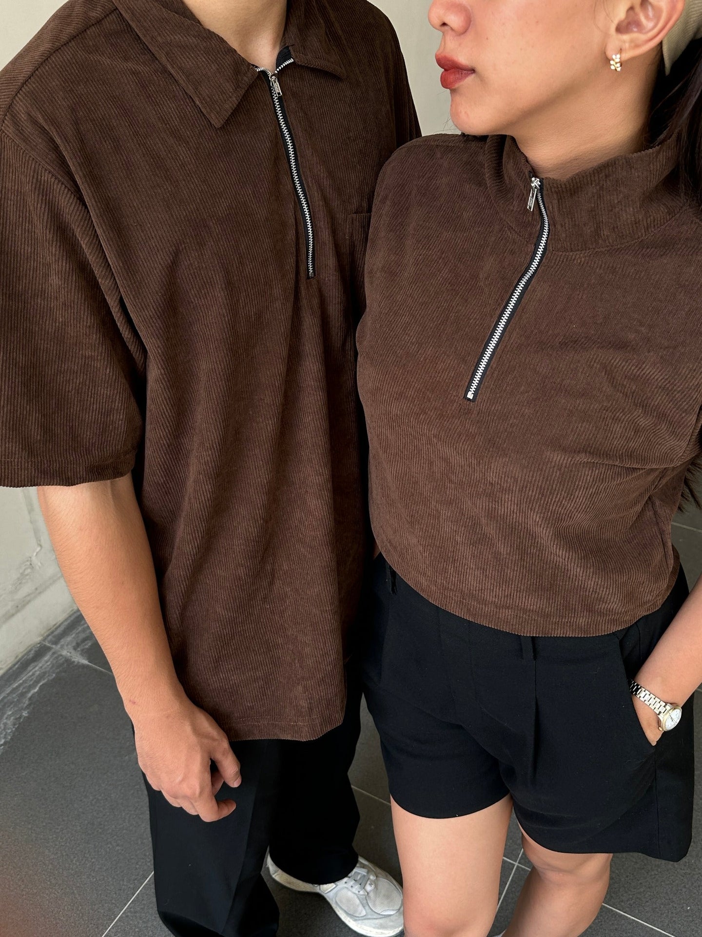 Corduroy  Quarter Zip Polo Shirt Choco Brown SPADES