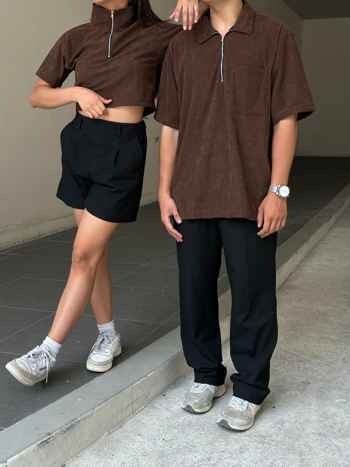 Corduroy  Quarter Zip Polo Shirt Choco Brown SPADES