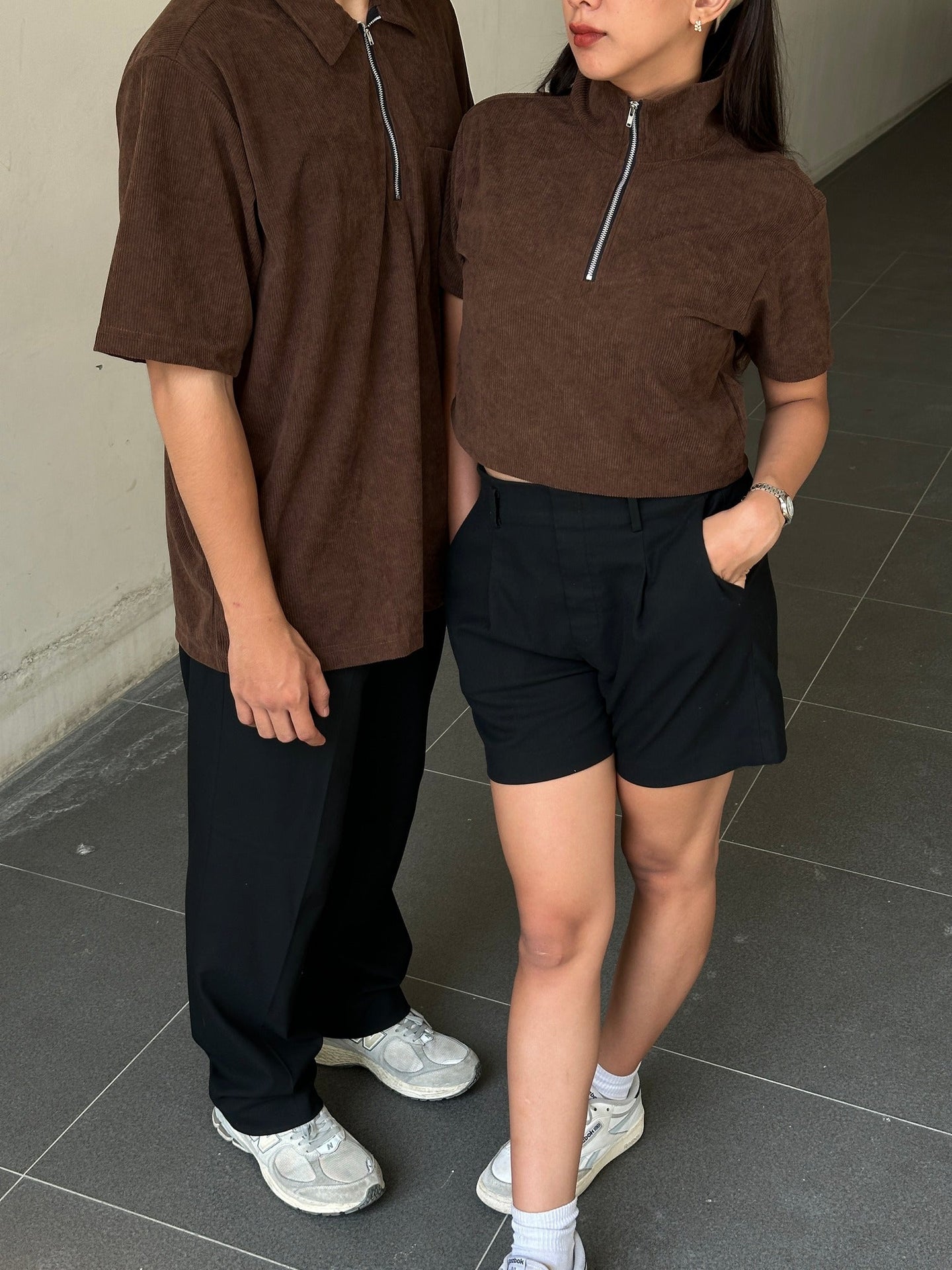 Corduroy  Quarter Zip Polo Shirt Choco Brown SPADES