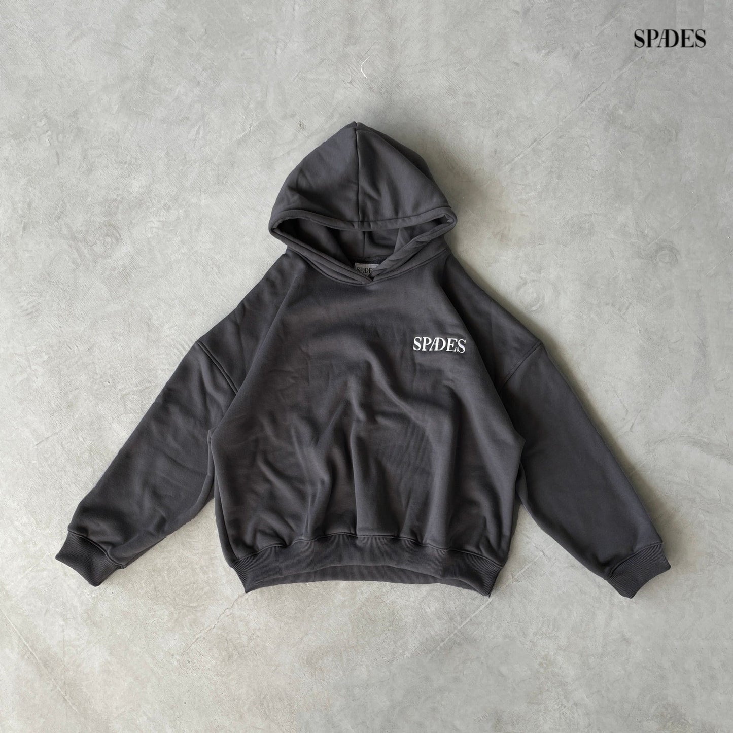 Spades Monochrome Embro Logo Boxy Hoodie Dark Gray SPADES
