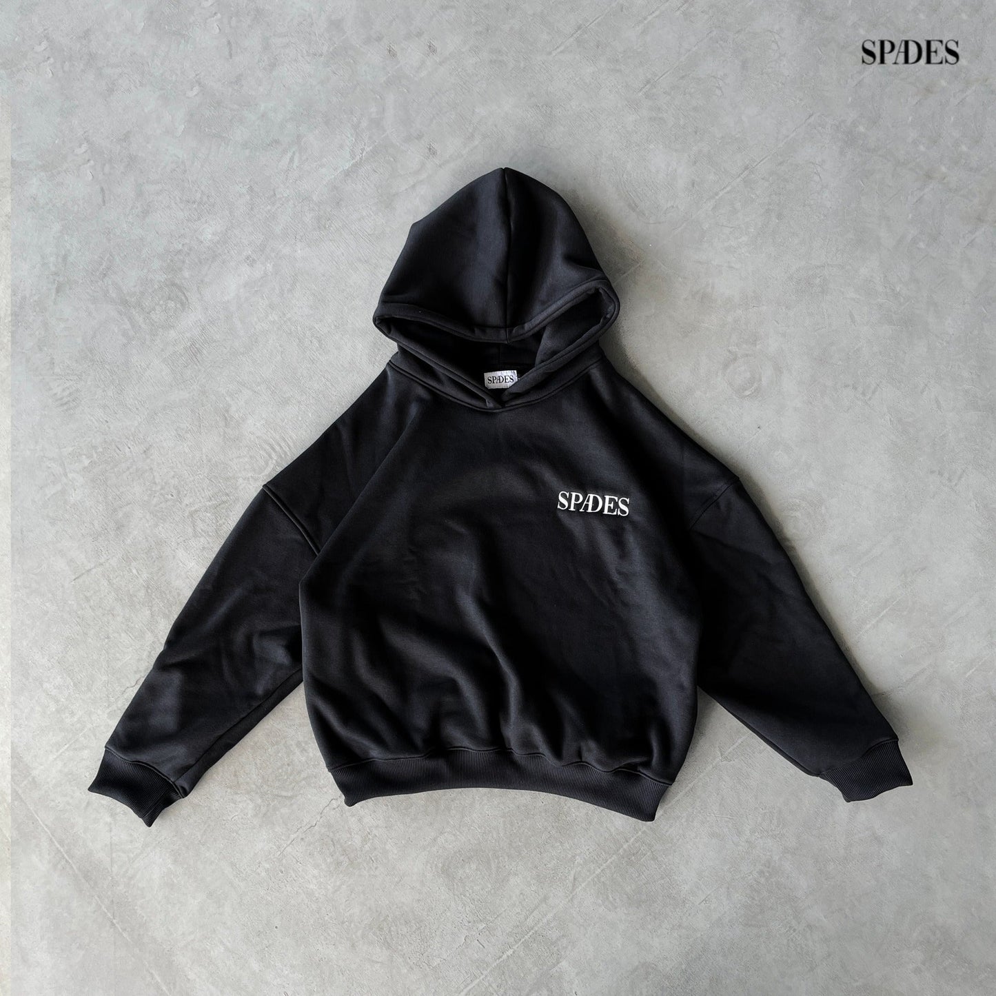 Spades Monochrome Embro Logo Boxy  Hoodie Black SPADES