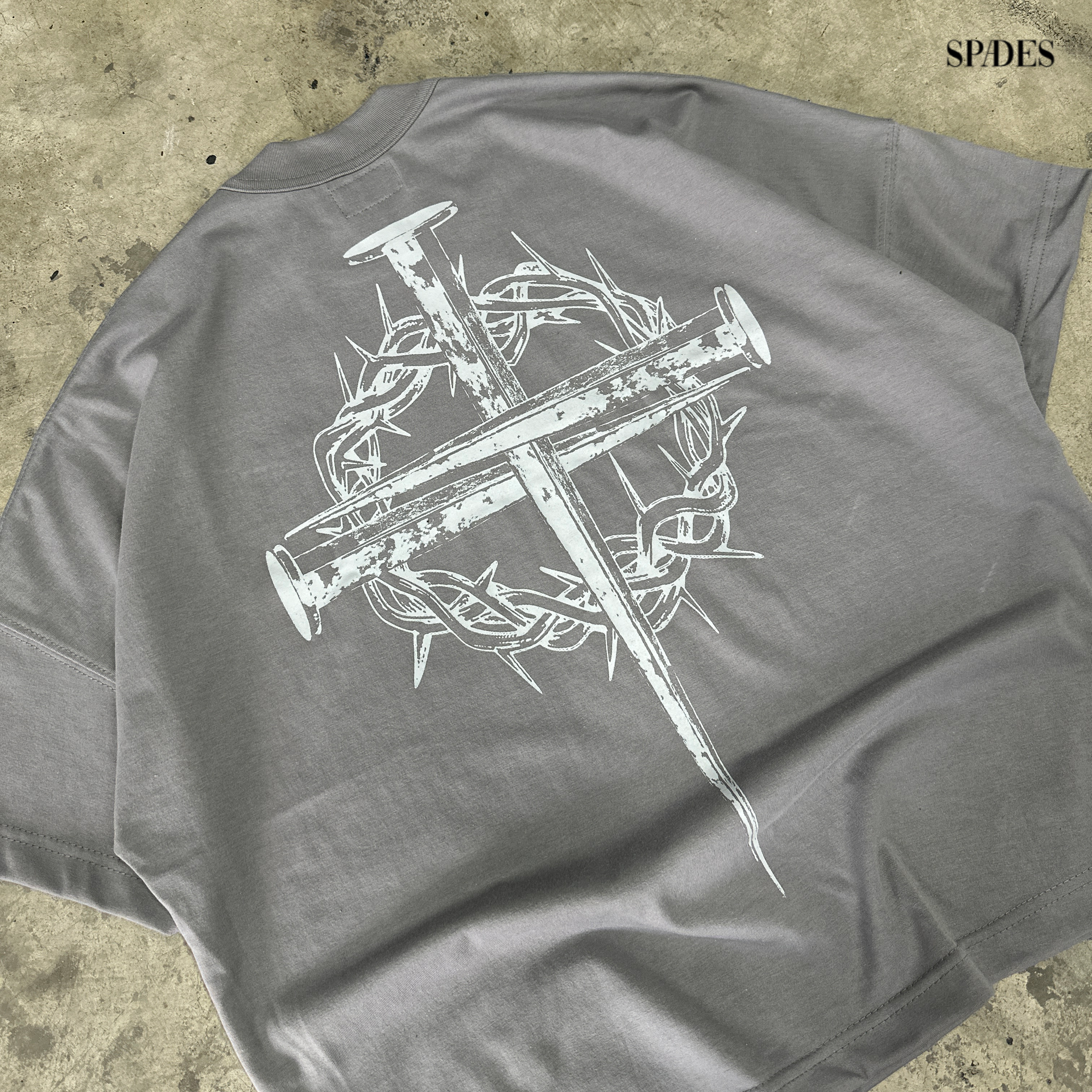 Thorn and Grace Boxy Crop Tee Gray SPADES
