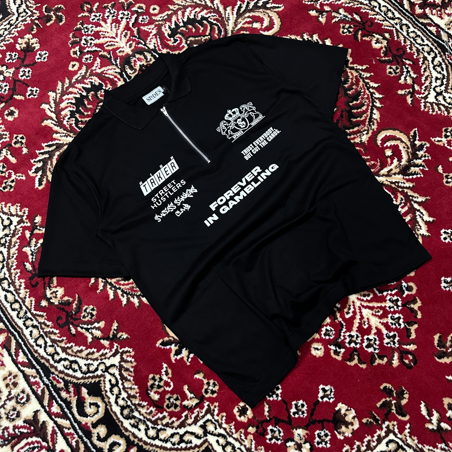 Spades Quarter Zip Polo Forever in Gambling Black SPADES