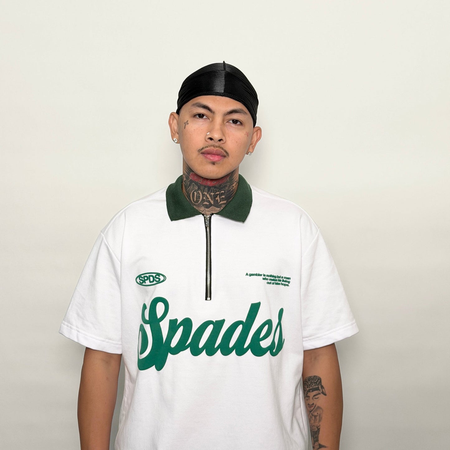 French Terry Quarter Zip Polo Box Tee Winning Formula White SPADES
