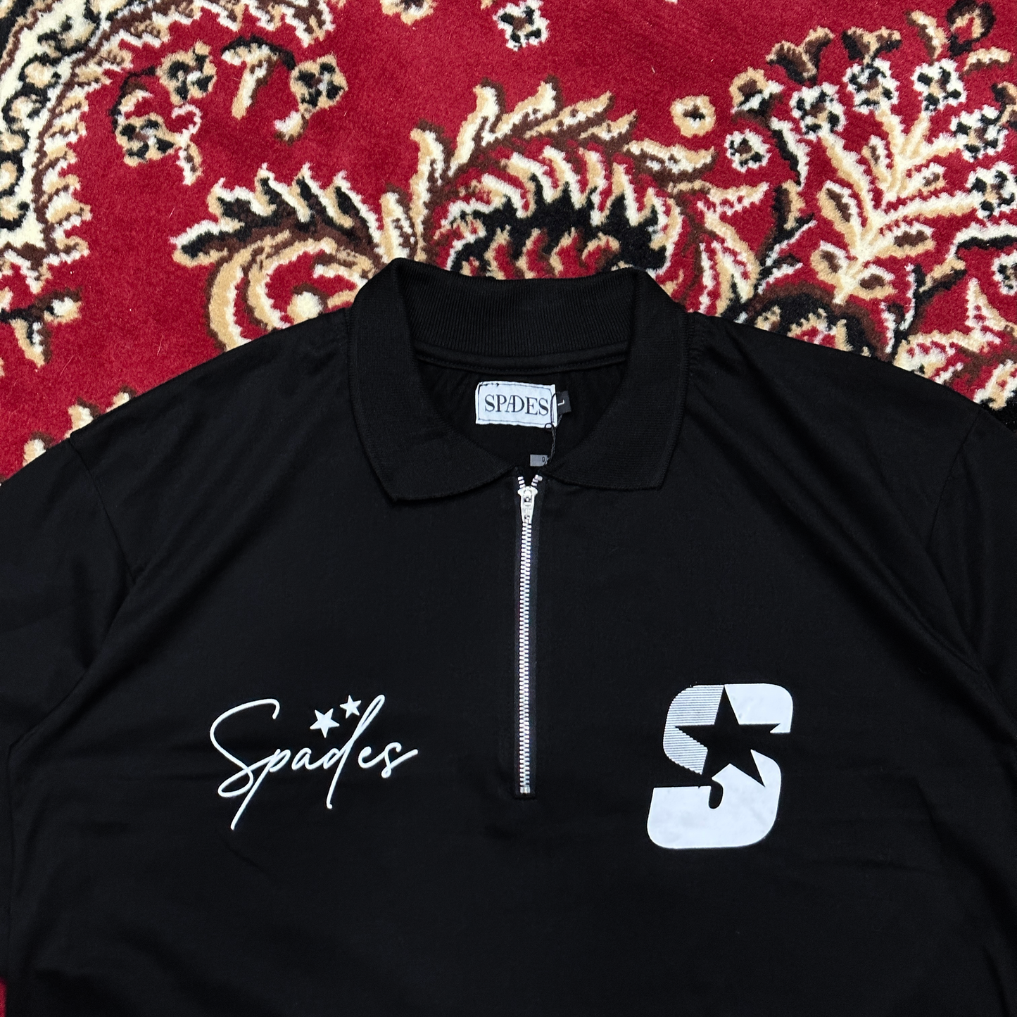 Spades Quarter Zip Polo Signature Black SPADES