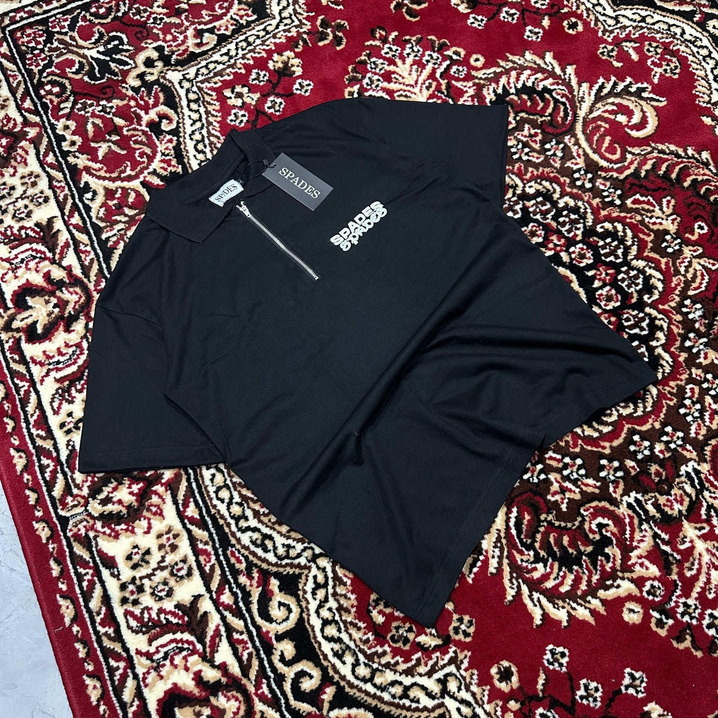 Spades Quarter Zip Polo Lucky Hands Black SPADES