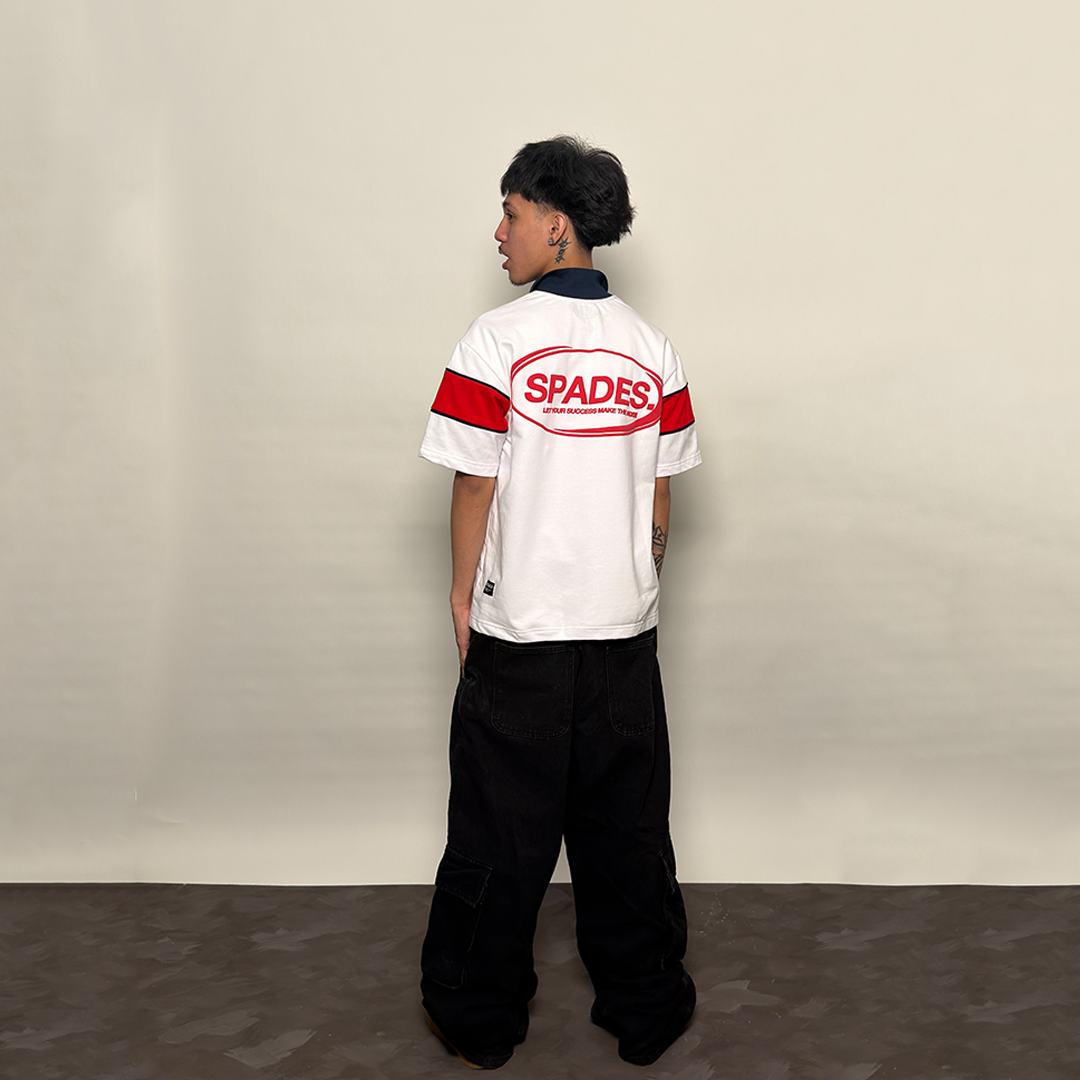 French Terry Quarter Zip Polo Box Tee Game Plan White SPADES