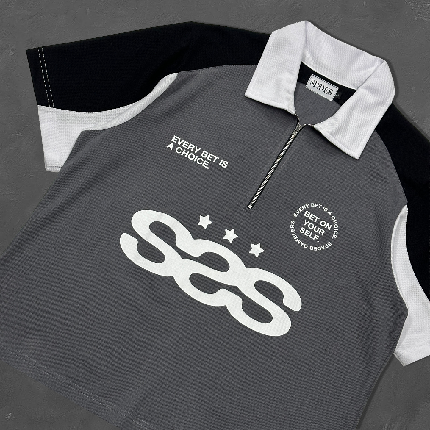 Spades Neutral Stake Boxy Crop Polo Pique SPADES