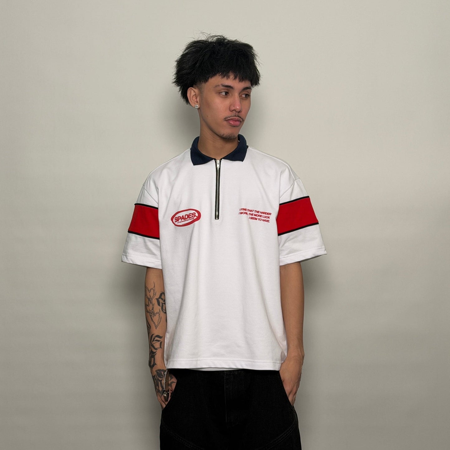 French Terry Quarter Zip Polo Box Tee Game Plan White SPADES