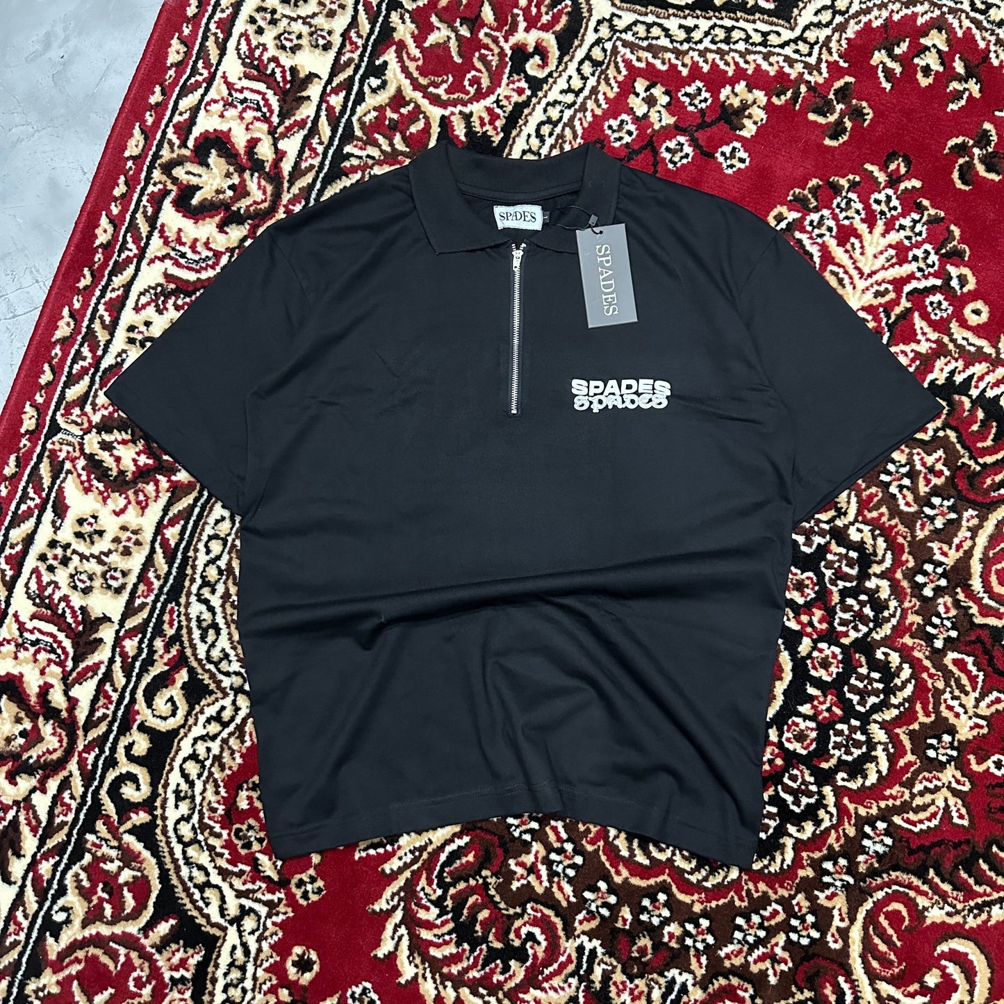 Spades Quarter Zip Polo Lucky Hands Black SPADES