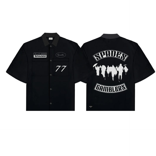 Underground Gamblers Polo Boxy Crop Black French Terry SPADES