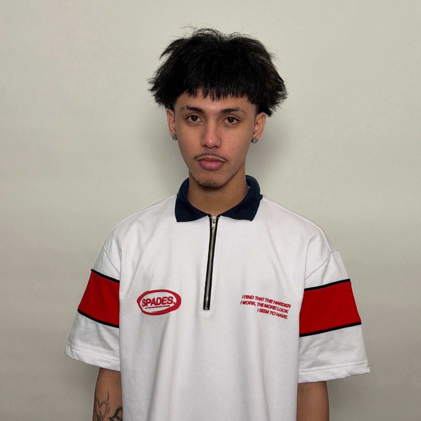 French Terry Quarter Zip Polo Box Tee Game Plan White SPADES