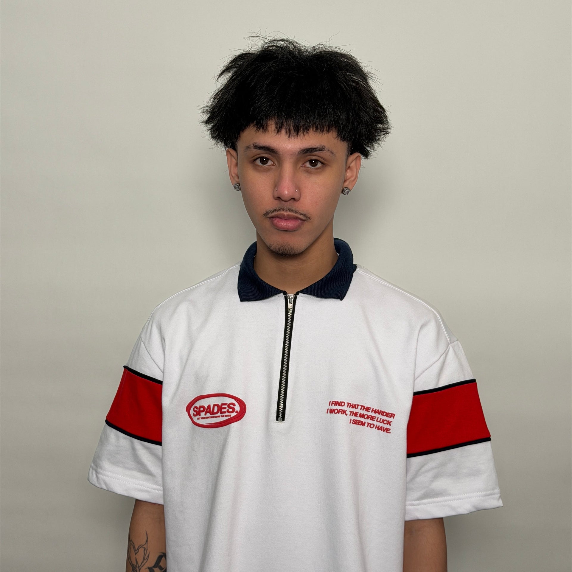 French Terry Quarter Zip Polo Box Tee Game Plan White SPADES