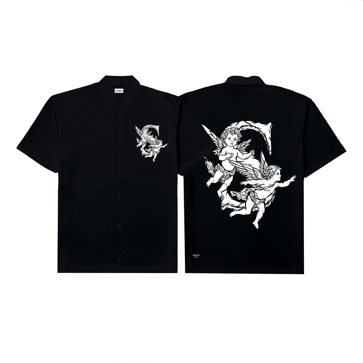 Angelic Descent Polo Boxy Crop Black French Terry SPADES