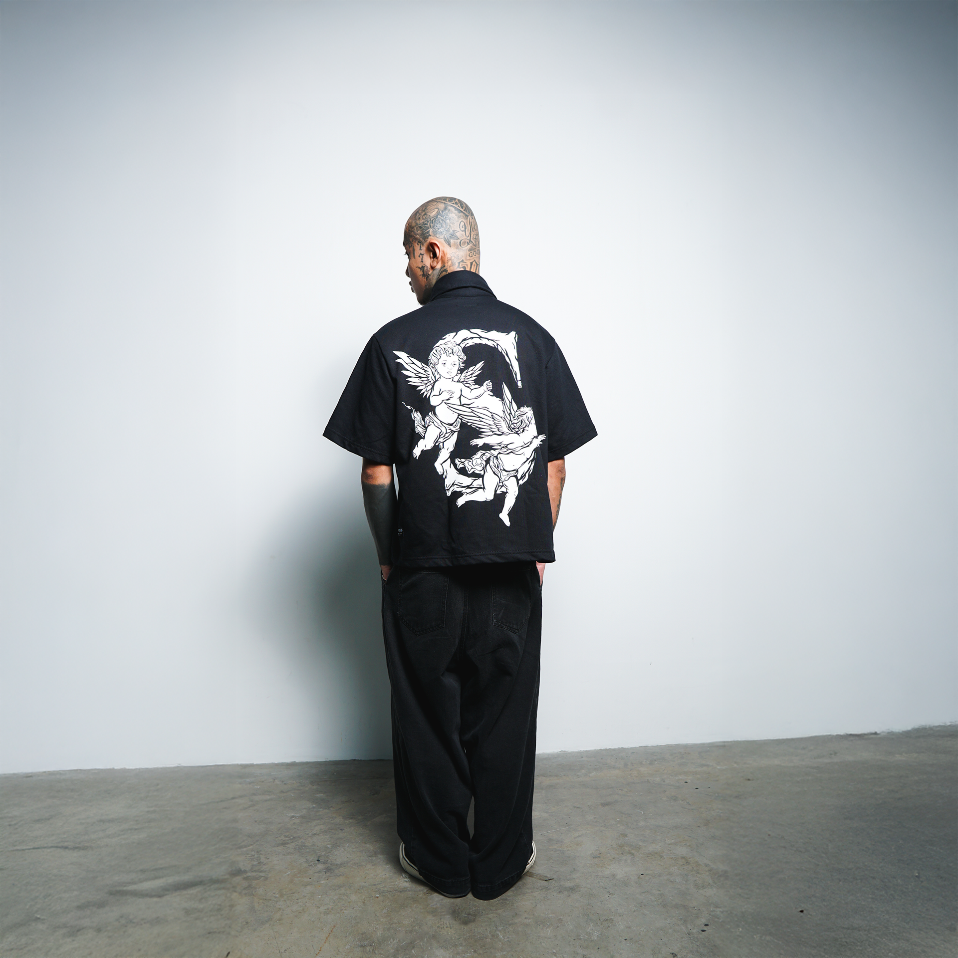 Angelic Descent Polo Boxy Crop Black French Terry SPADES