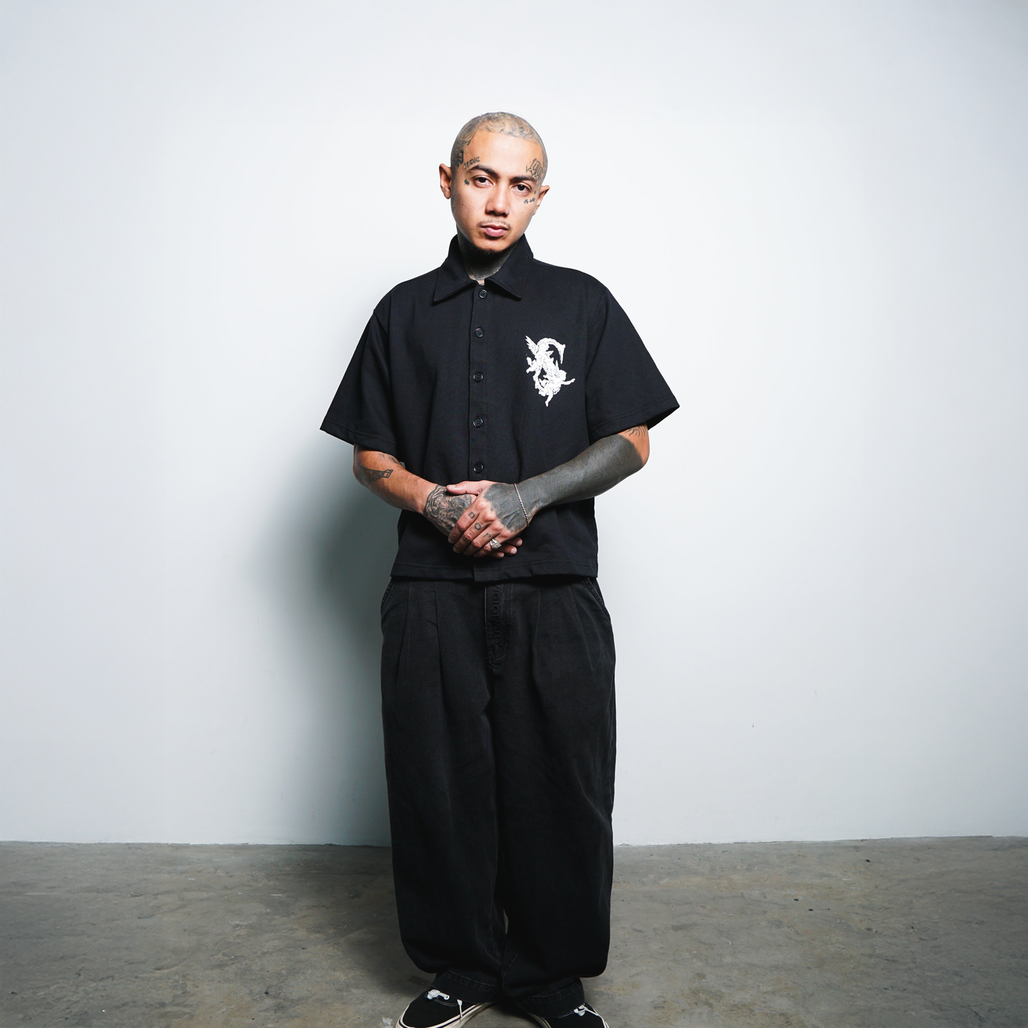 Angelic Descent Polo Boxy Crop Black French Terry SPADES