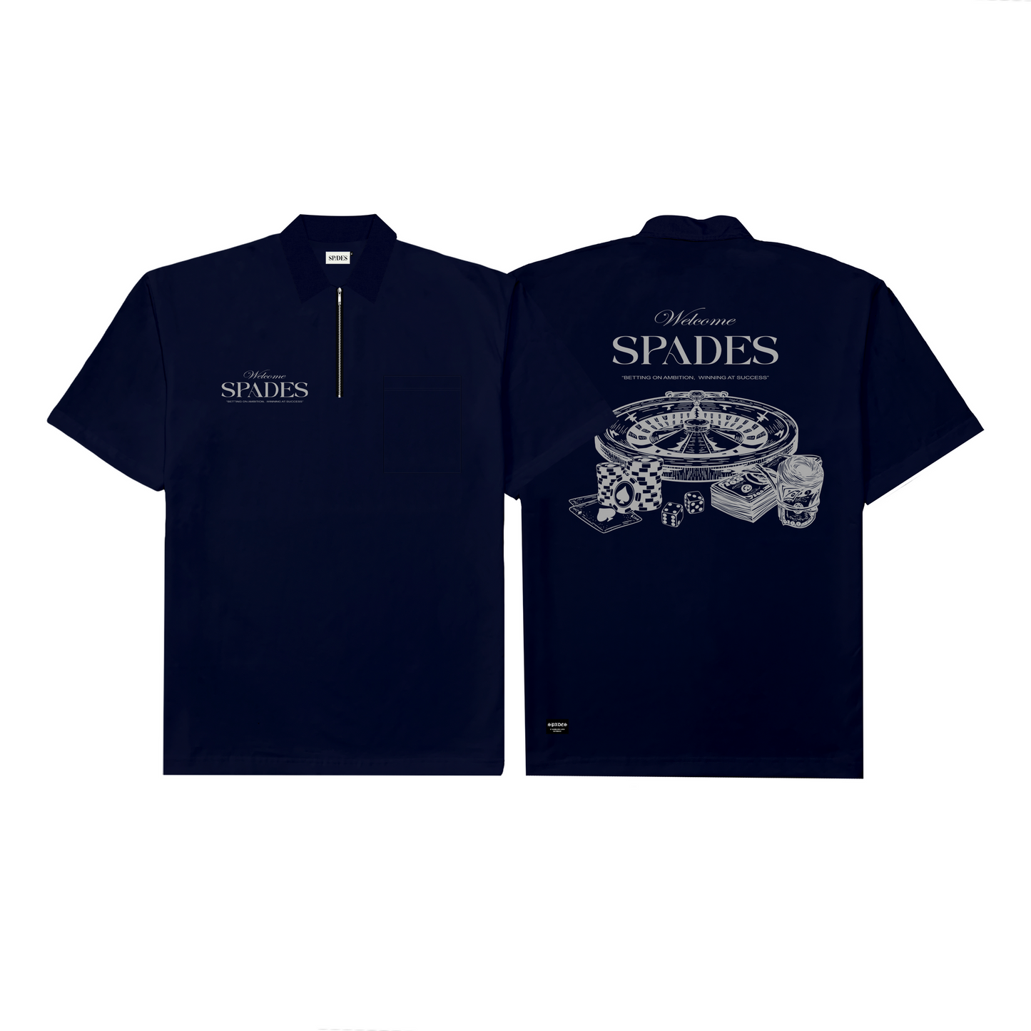 Spades Quarter Zip Polo Welcome Gamblers Navy Blue SPADES