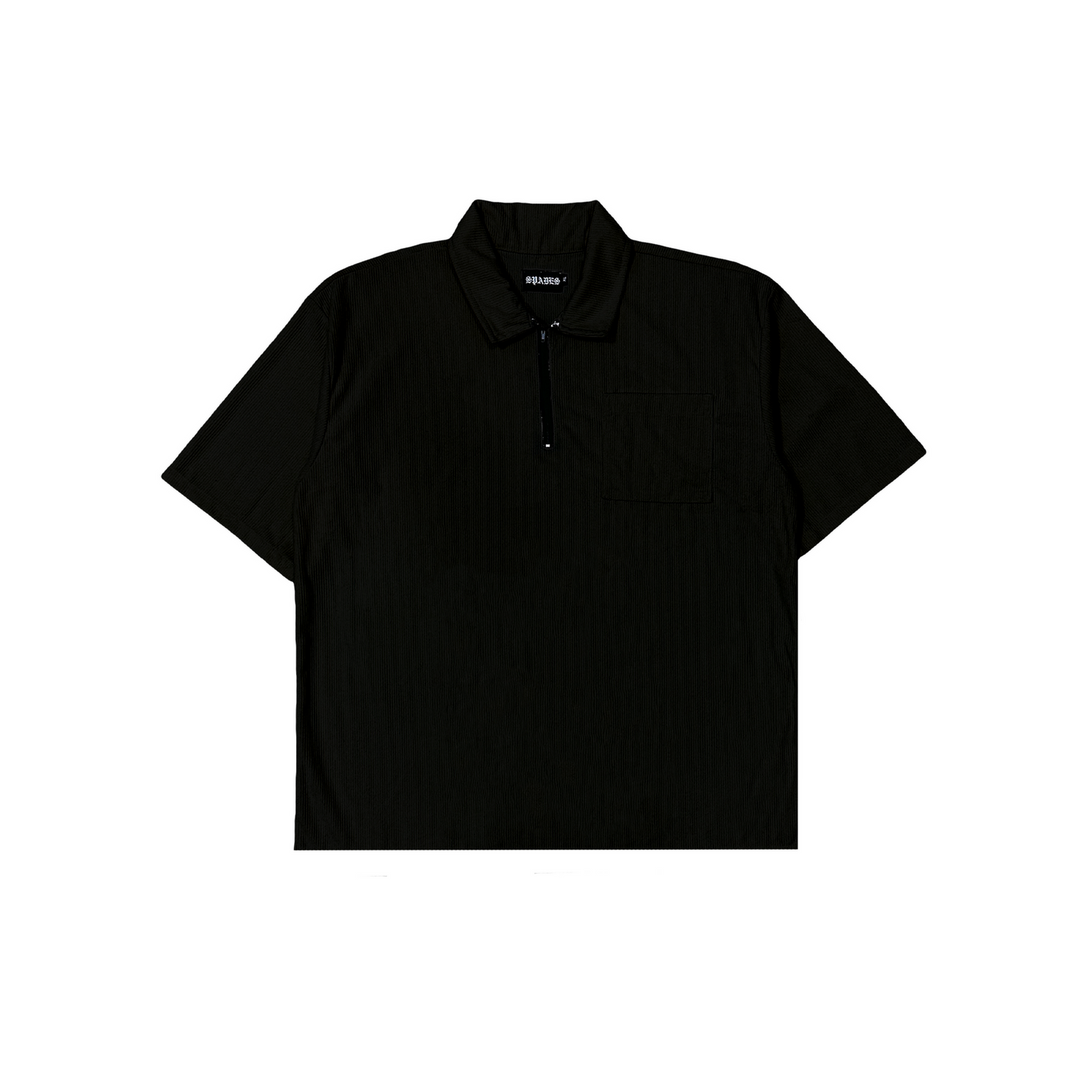 Spades Zip Polo Shirt in Corduroy Black SPADES