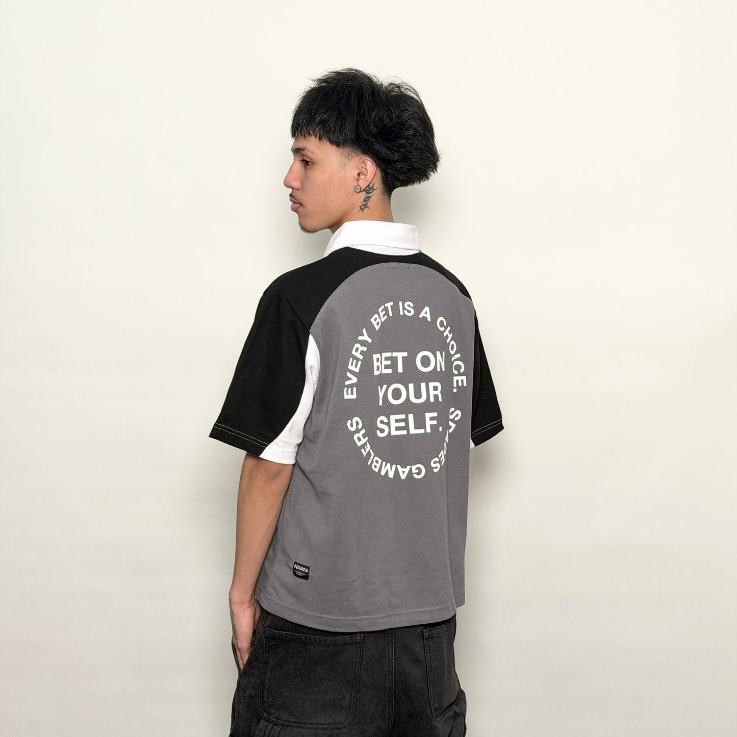 Spades Neutral Stake Boxy Crop Polo Pique SPADES
