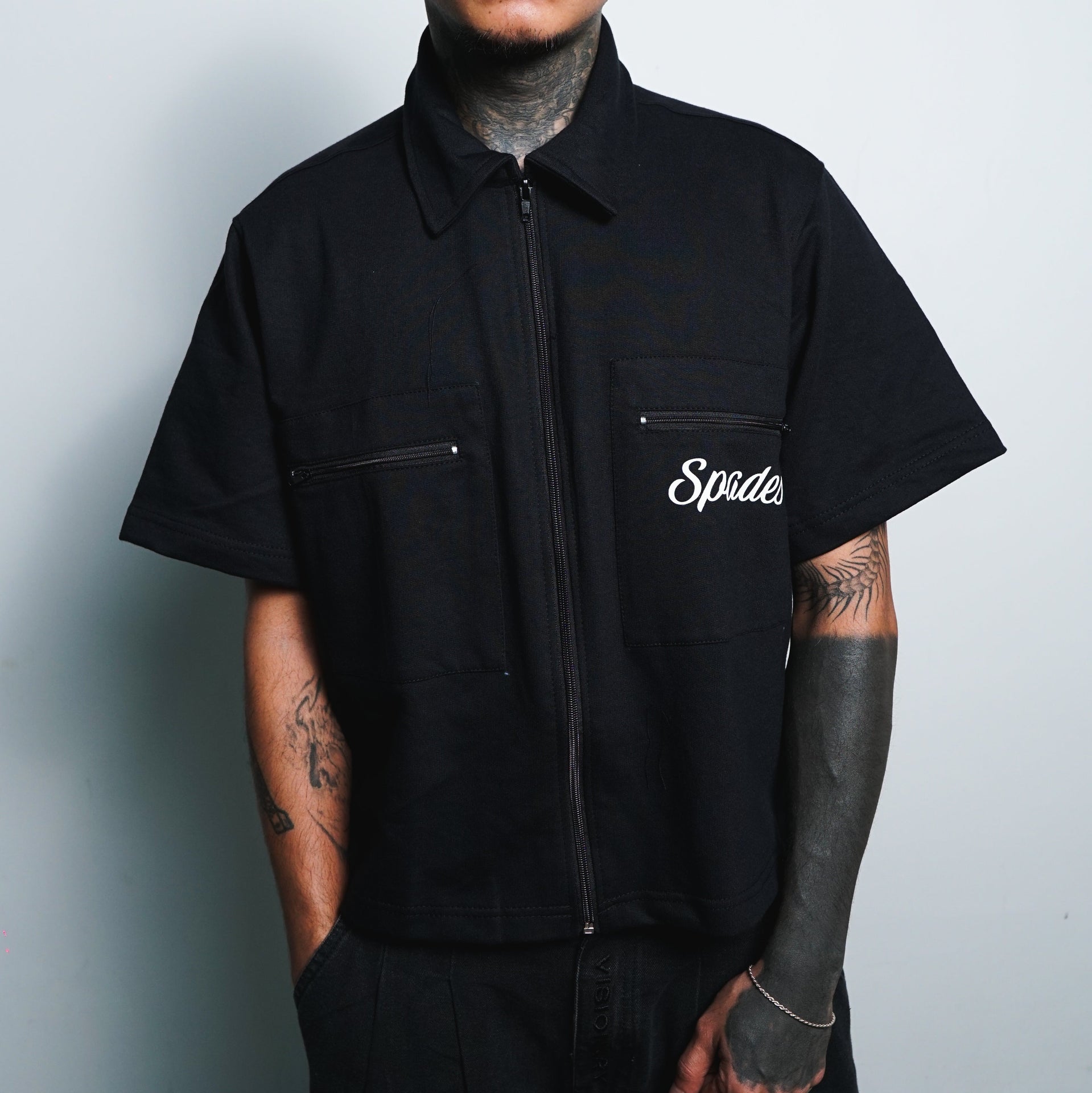 Gamblers Club Polo Boxy Crop Black French Terry – Spades USA