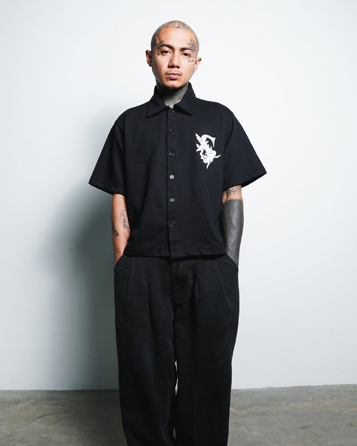 Angelic Descent Polo Boxy Crop Black French Terry SPADES