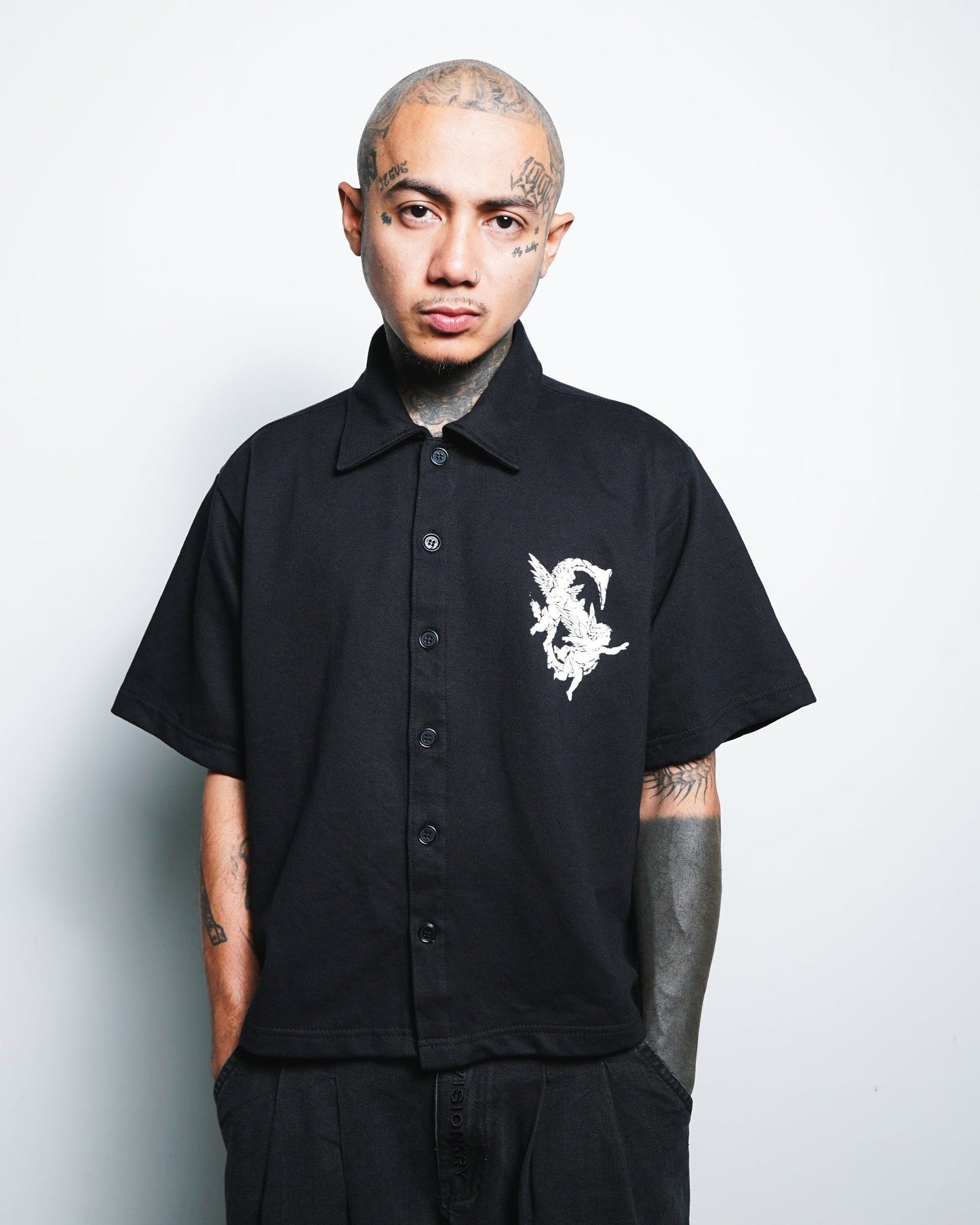 Angelic Descent Polo Boxy Crop Black French Terry SPADES