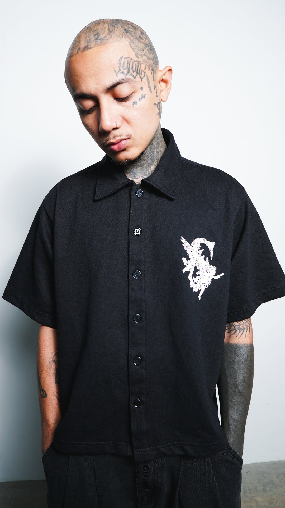 Angelic Descent Polo Boxy Crop Black French Terry SPADES