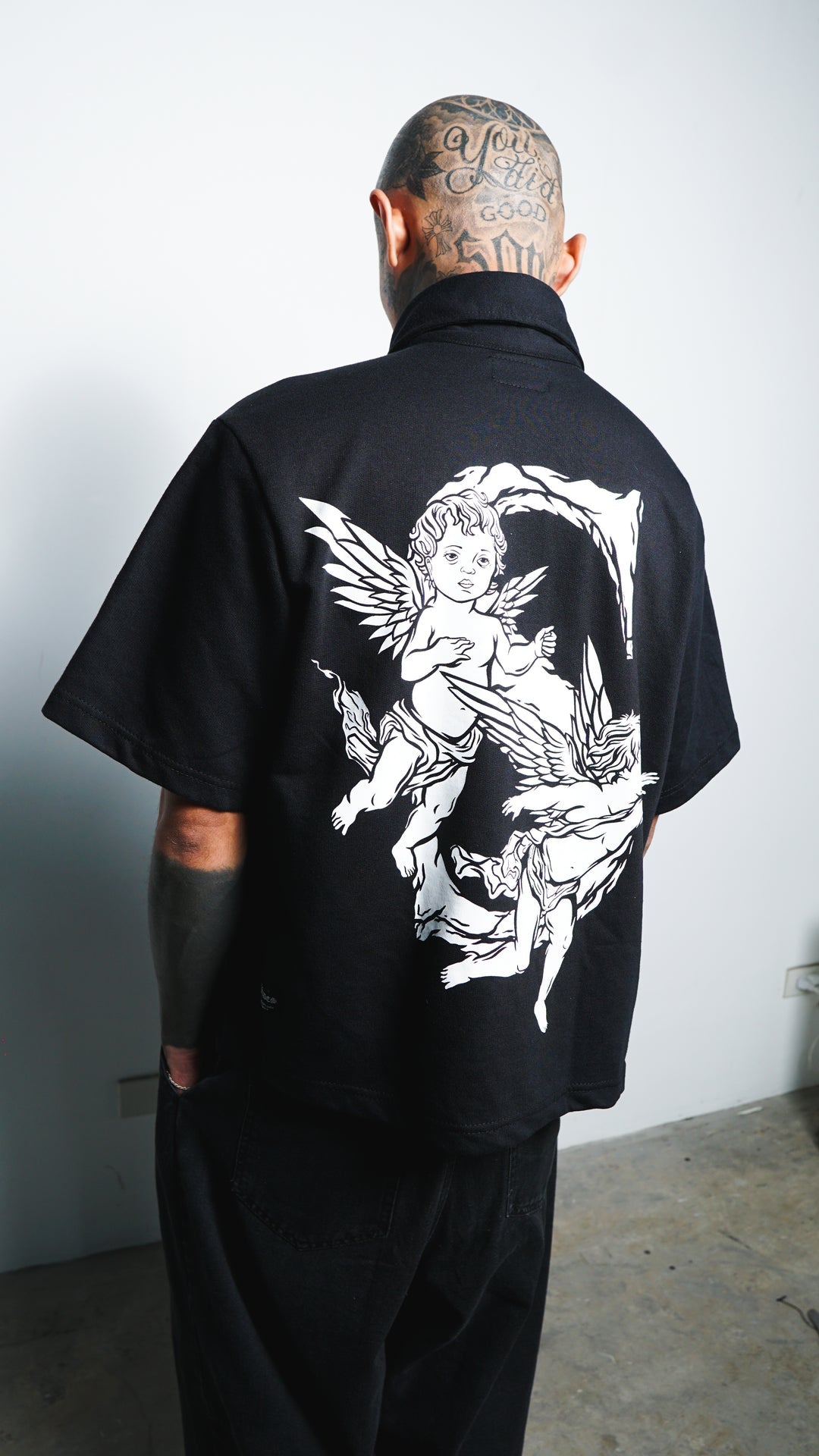 Angelic Descent Polo Boxy Crop Black French Terry SPADES