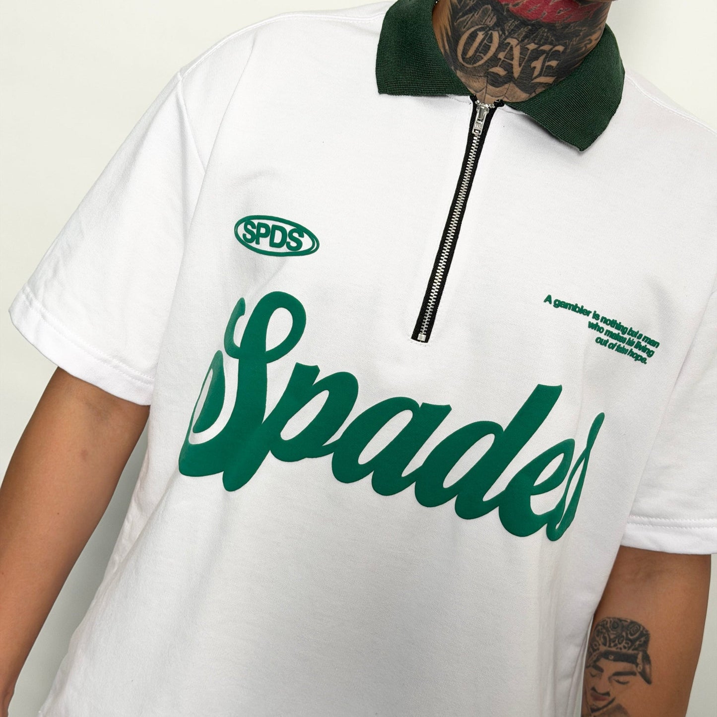 French Terry Quarter Zip Polo Box Tee Winning Formula White SPADES