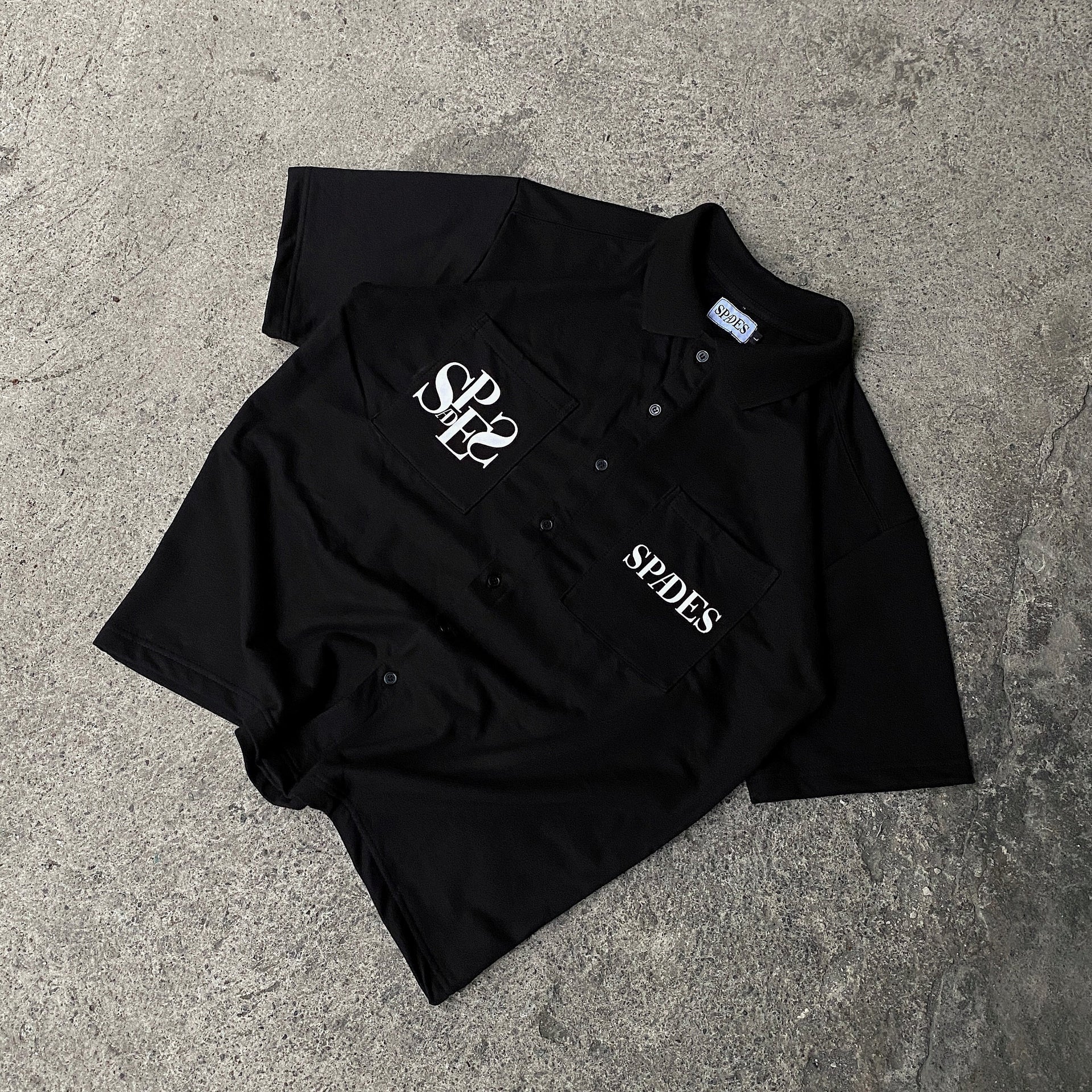 Spades Monochrome Majesty Full Button Polo Crop Black SPADES