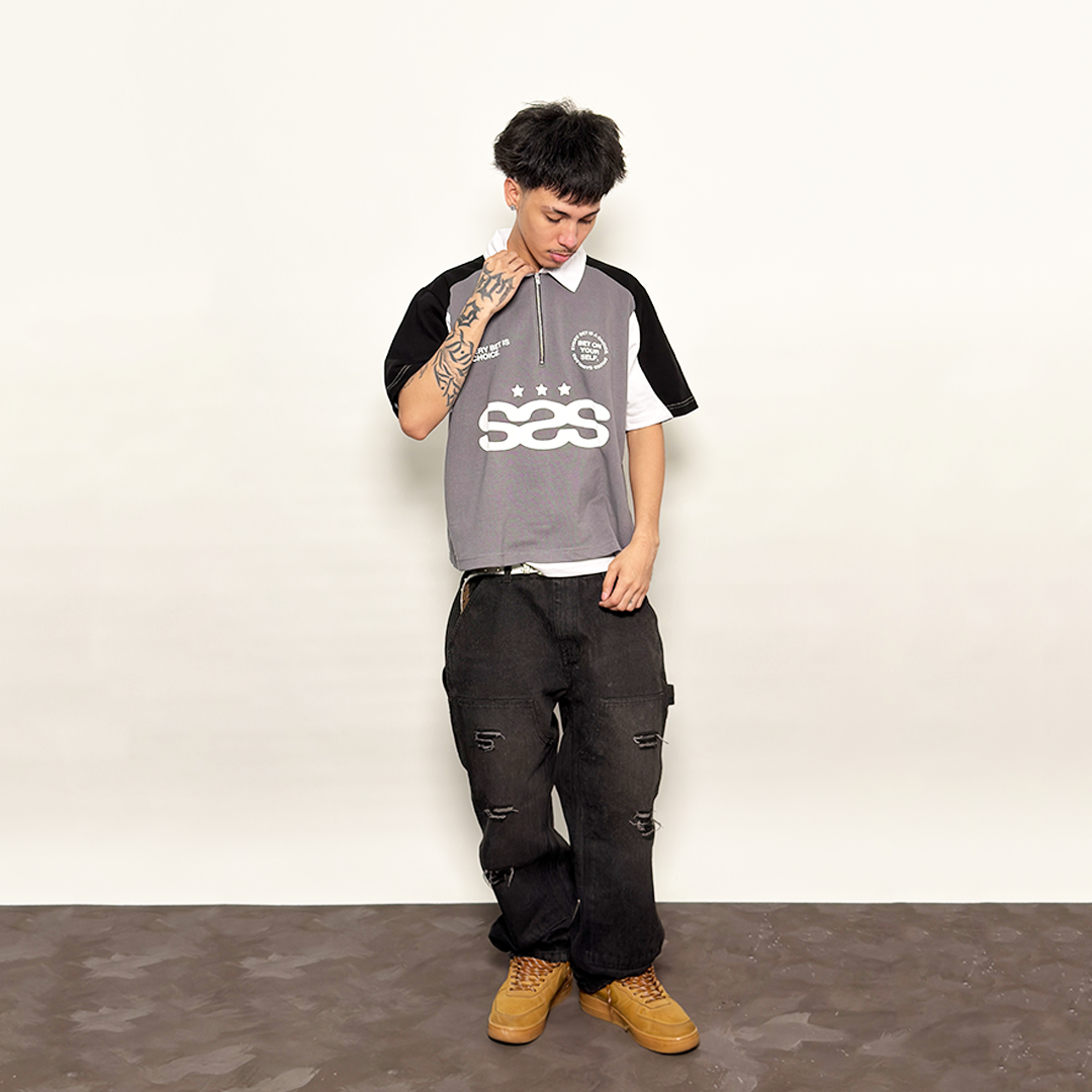 Spades Neutral Stake Boxy Crop Polo Pique SPADES