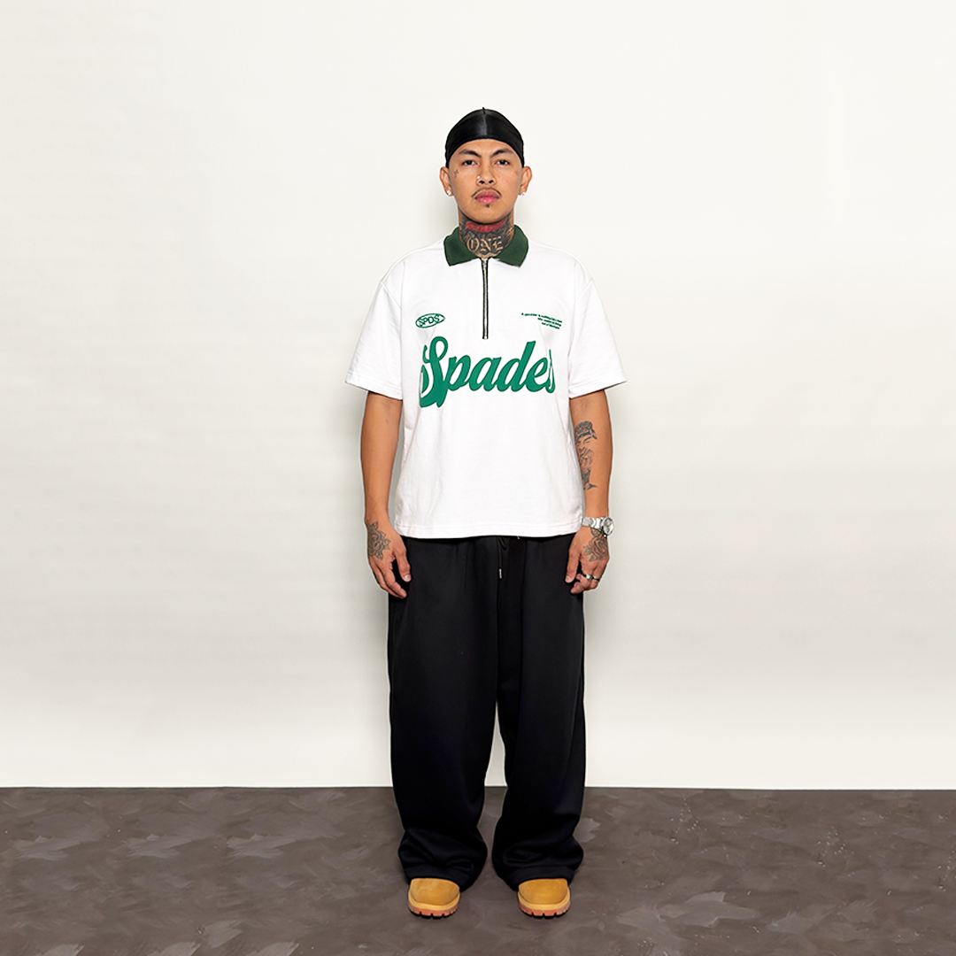 French Terry Quarter Zip Polo Box Tee Winning Formula White SPADES