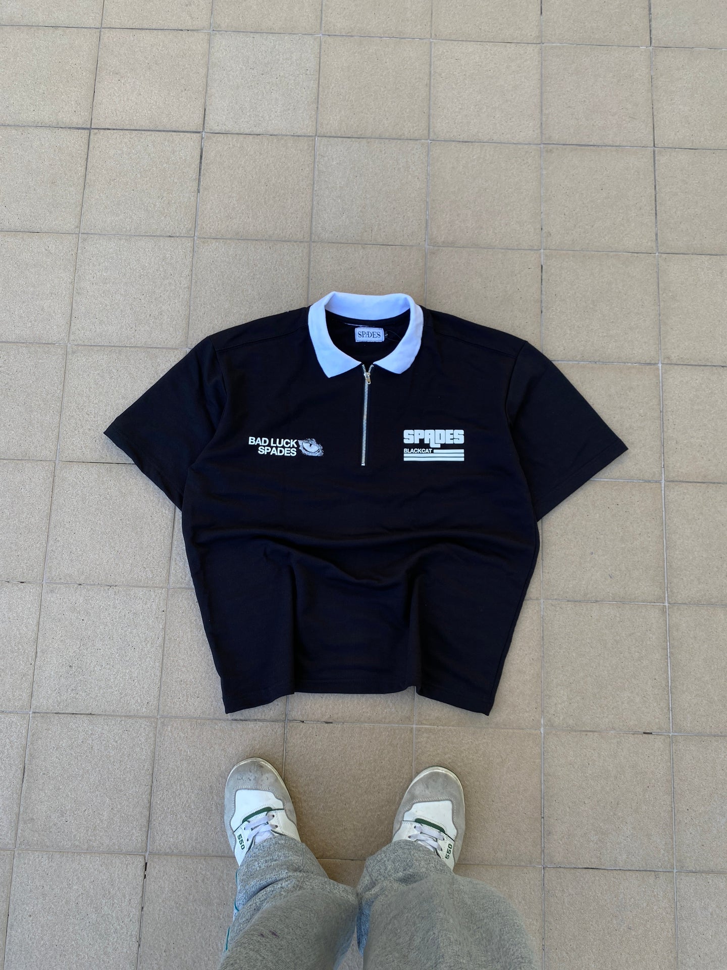 French Terry Quarter Zip Polo Crop  Visionaries Black SPADES