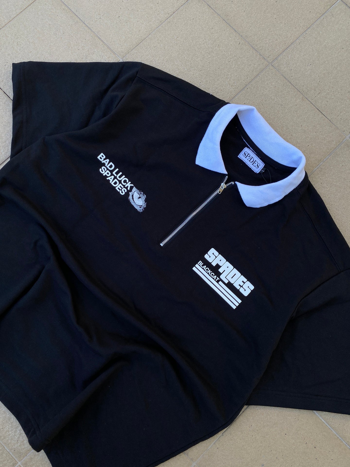 French Terry Quarter Zip Polo Crop  Visionaries Black SPADES