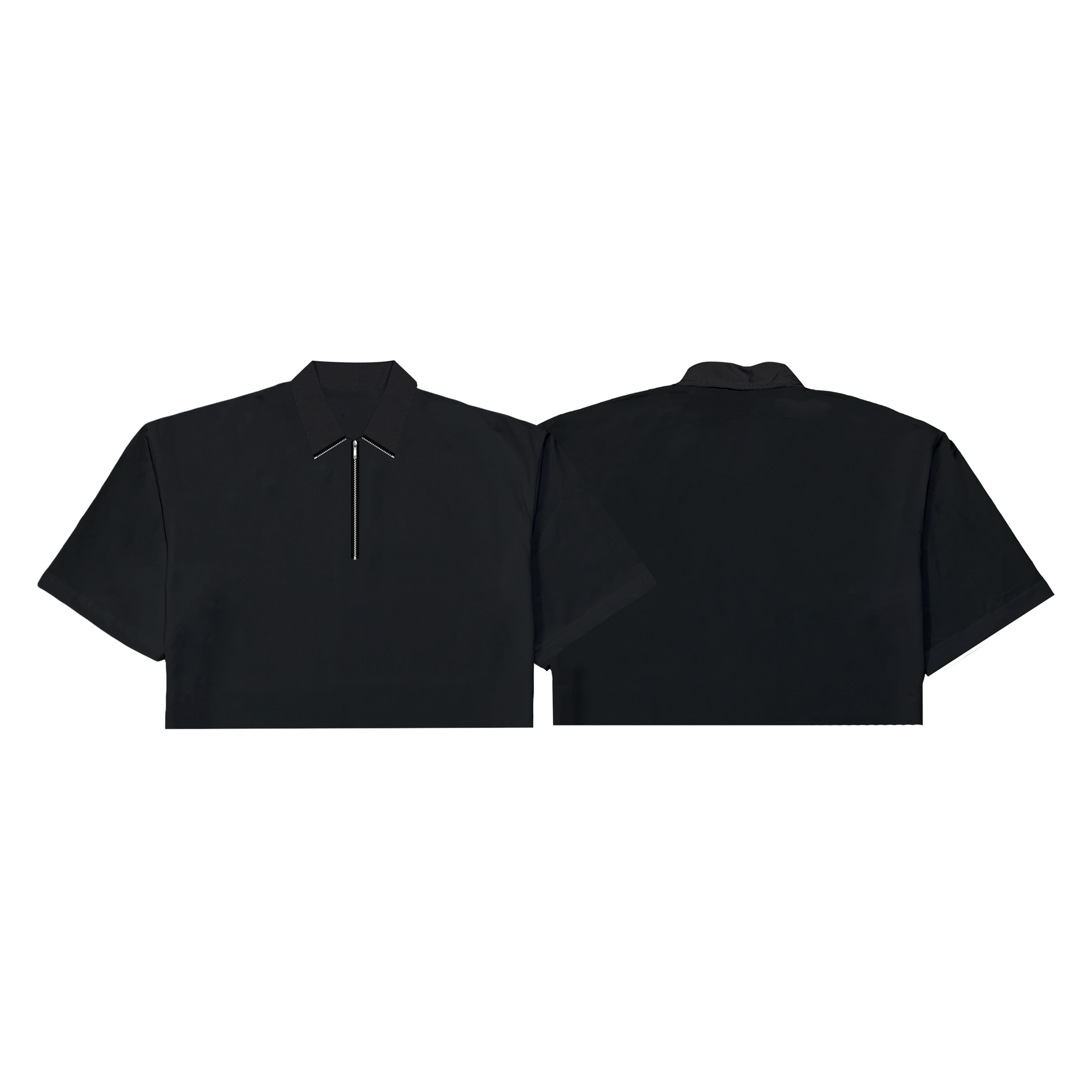 Corduroy Crop-top Quarter Zip Polo Shirt Black SPADES