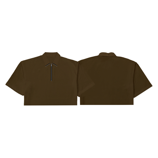 Corduroy Crop-top Quarter Zip Polo Shirt Choco Brown SPADES