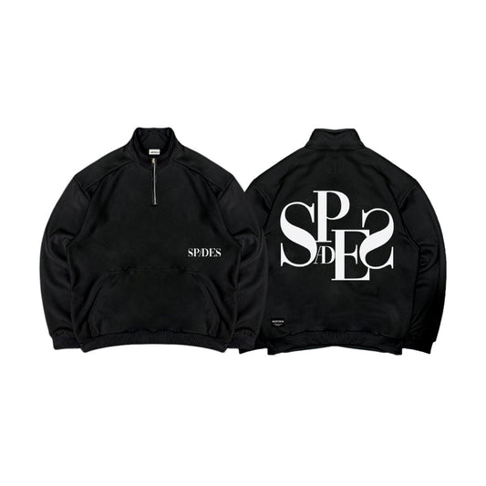 Spades Monochrome Majesty Boxy Quarter Zip Pullover Black SPADES