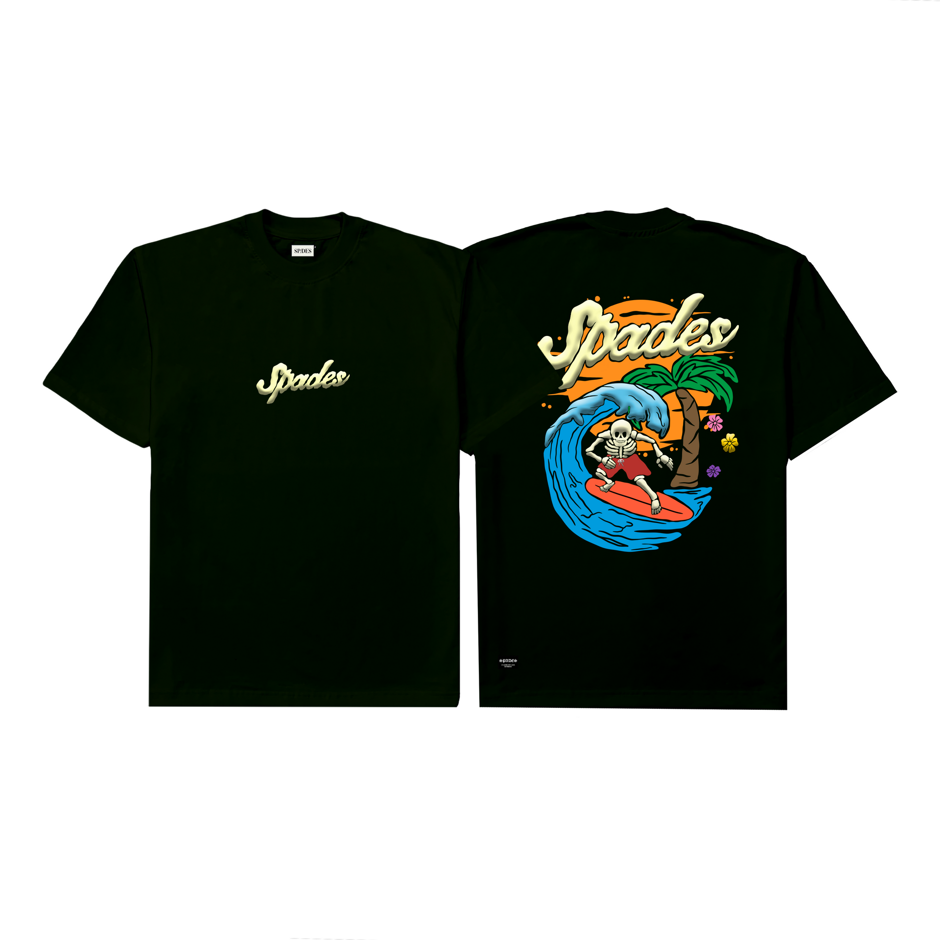 Spades Skeleton Surf Puff Moss Green T-shirt SPADES