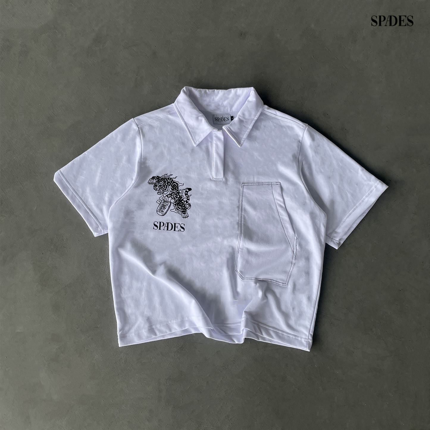 Velcro Apex  Polo Boxy Crop White SPADES